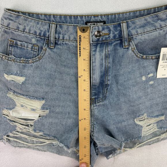 Hot Topic Blue Jean Shorts with Skull Embroidery - Picture 5 of 11